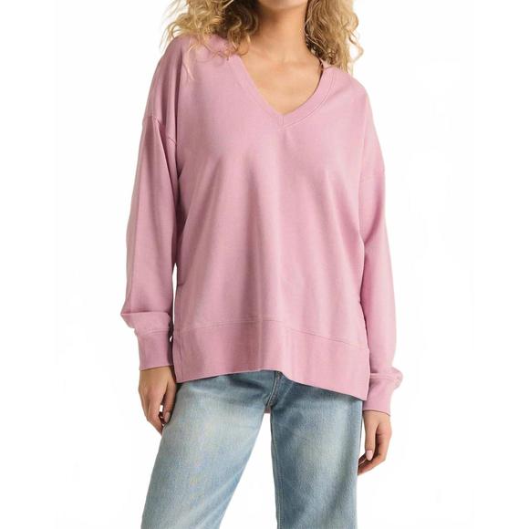 NEW Z SUPPLY modern v neck weekender sweatshirt in sunset mauve - Picture 1 of 4
